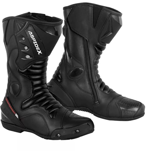 ASPIDEX Bottes de course pour moto pour homme, chaussures longues en cuir imperméables pour moto, Noir , 40 EU