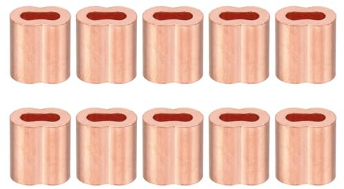 PATIKIL 1/8 / 3mm Manicotto Anello per Fune Metallico, 10pz Manicotti Anello Duplex a Crimpare con Doppia Ghiera in Rame per Raccordi per Cavi a Fune Metallico, Dorato