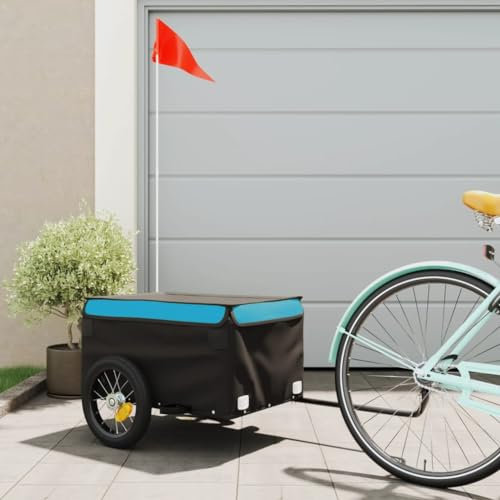 Willood Fahrradanhänger Lastenanhänger Fahrrad Transportanhänger Anhänger Schwarz und Blau 30 kg Eisen 120 x 54 x 44 cm