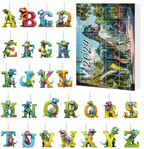 2024 Weihnachten Dinosaurier Adventskalender, Adventskalender für Kinder, Süße Dinosaurier Adventskalender 2024, Einzigartiger Adventskalender, 24 Tage Weihnachten Countdown Kalender 2024 (Grün)