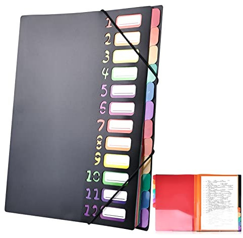 Dokumentenmappe A4 12 Fächer, Dokumentenmappe A4 Schwarz, Tragbar Fächermappe Zum Abheften, Pp Kunststoff Ordnungsmappe Pultordner Mit Gummizug, Wasserdicht, Für Schule Bürobedarf