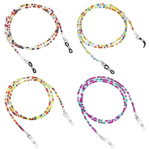 Xyembu 4 Pcs Beaded Glasses Chains, Multifunction Colorful Eyewear Hanger Keeper Retainer Chain, Around Neck Eyeglass Chain, Sunglass Holder Strap Around Neck for Women