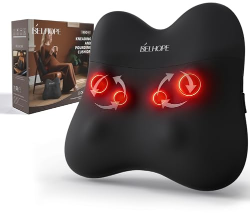 Back Massager with Heat, Cordless Back and Neck Massage for Pain Relief Deep Tissue, 4D Shiatsu and Percussion Massage Pillow, Lower Back Massager for Office,Mother's Day Gifts for Men Women, Black