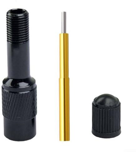 Honseadek Valve Extension Adapter for Bicycle Inner Tube and Air Fork Shock Absorber, 45mm Extended Length with Adjustable Pin, Aluminum A(BLACK)