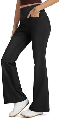 THE GYM PEOPLE Jeans Bootcut Donna Vita Alta Stretch Jeggings Zampa | Lunghezza Interna 74cm/79cm, 4 Tasche, Controllo Addome, Push Up, Slip-On, Traspirante, Morbido, Pantaloni Zampa Moda Yoga