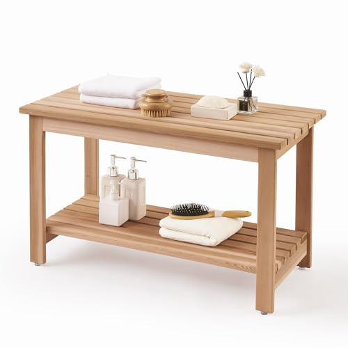 bingaai Western Red Cedar Sauna & Shower Bench 31.5 Fully Assembled – Strong, Durable, Soft-Touch, Insulating Cedar Wood Bench for Bathroom, Sauna, Indoor & Outdoor Use