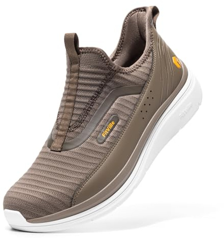 FitVille Wide Width Slip On Shoes for Men Wide Walking Shoes for Flat Feet Plantar Fasciitis-Stepease V2 (14 Wide, Moss Brown)