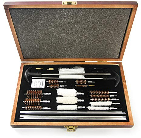 GUGULUZA Kit de nettoyage universel pour fusil, pistolet, fusil de chasse, fusil à air, brosses de nettoyage pour fusil, étui en bois