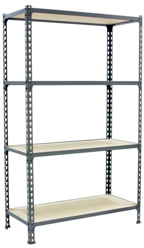 Simon Rack Estantería Metálica 1500x900x500 mm - Maderclick | 4 Alturas, Bandeja Madera, 150 kg de Punto Flexión, Galva , Pintura anticorrosión, Montaje sistema clic