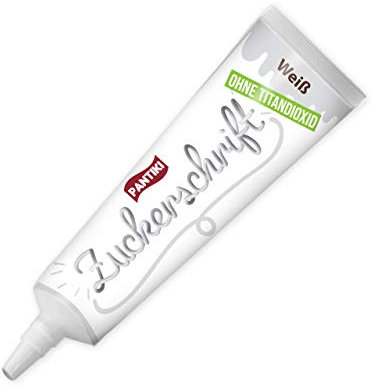 PANTIKI Zuckerschrift Tube 24g - Farbe: weiß - wiederverschließbar | Gebäck verzieren einfach Kuchen beschriften Torten dekorieren perfekter Zuckerguss weiss deckend für Lebkuchen & Plätzchen