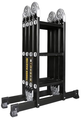 TOUGH MASTER Multi-Purpose Aluminium Ladder EN131-6 Certified Folding Extension Ladder with Platform, Professional Combination Ladder for Stairs, Decorating, Loft & Garden Use