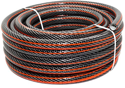 50 m / 164 ft Garden Hose Pipe - 1/2 Kink-Free 6-Layer Reinforced Non-Toxic Phthalate-Free PVC Hosepipe - Heavy-Duty Outdoor Watering Tube for Garden, Lawn, Greenhouse, Irrigation, Car Wash - Black