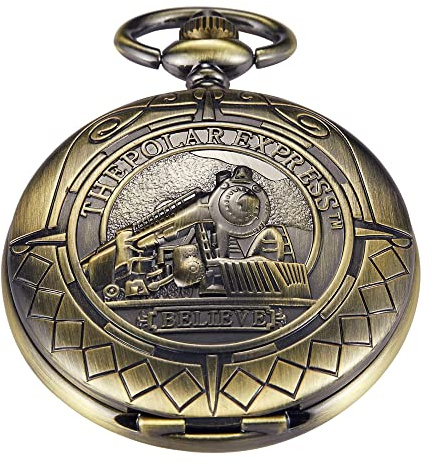 Whodoit Bronze Retro Mechanical Pocket Watch Locomotive Design Roman Numerals Hollow Mechanical Pocket Watches