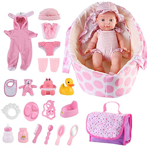 deAO Reborn Jouet pour Nouveau-Né De 33 Cm avec Vêtements Et Sac De Transport pour Poupée, Poupées Reborn avec Kit d'alimentation Et De Soins, Accessoires De Poupée De Croissance