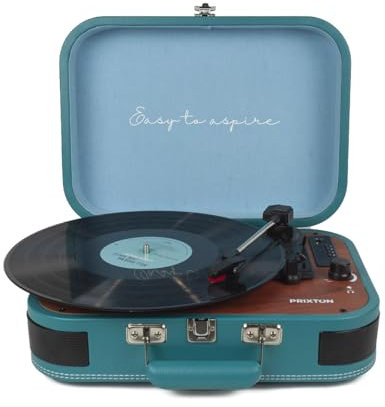PRIXTON Tocadiscos de Vinilo Vintage VC600, Reproductor de Vinilos y Música por Bluetooth y USB, Digitalización de vinilos, 2 Altavoces Incorporados, Diseño de Maleta, Color Azul