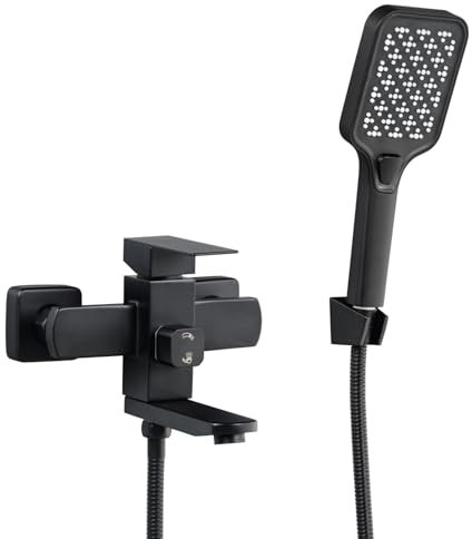 SHANFO Rubinetto per Vasca, Miscelatore Vasca da Bagno con Doccetta, Regolabile Supporto e Tubo Doccia 150cm, Nero, 9Y3OK