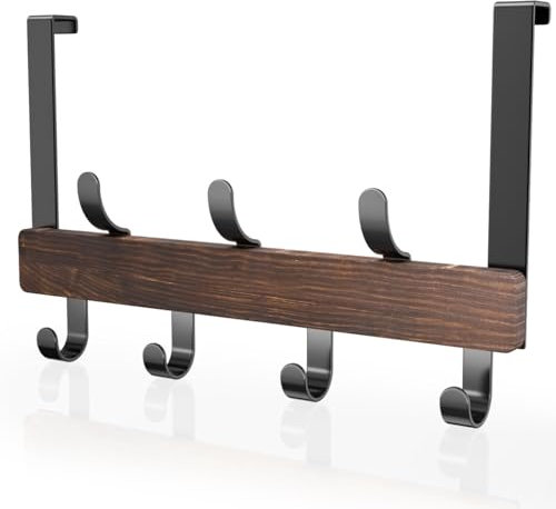 SWTYMIKI Türgarderobe Zum Einhängen - Eisen Holz Kleiderhaken Tür Einhängen mit 7 Haken - Kleiderhaken Tür Ohne Bohren/Türhaken Zum Einhängen für Badezimmer, Flur, Schlafzimmer (Bis 2,1cm Türstärke)