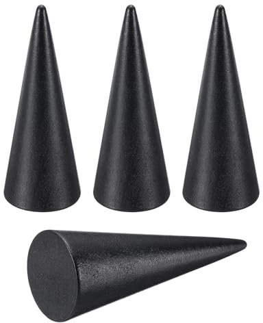 PATIKIL Soporte de Anillo de Cono de Madera, 4 Piezas Soporte de Exhibición de Anillo de Madera para Dedos Organizador de Soporte de Conos de Madera, Negro (80x30mm)