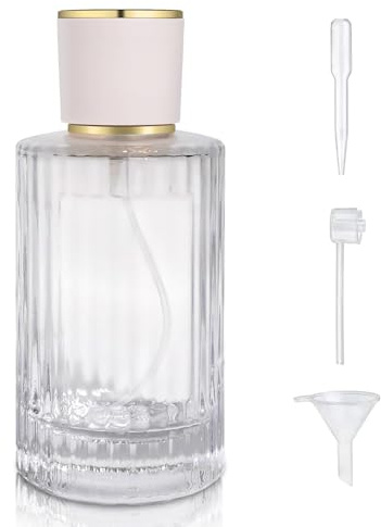 Yerpkefey 100ml/3.4 Oz Glass Spray Bottle Perfume Atomizer,Refillable Perfume Spray Bottle Perfume Bottles Empty with 3 Kinds of Perfume Dispenser (Round 100ml)