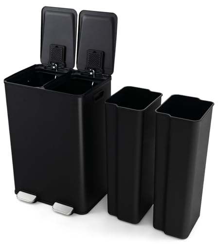 GIANTEX Cubo de Basura con Pedal (2 X 30 L), Cubo de Reciclaje Caja Desodorante, Tapa Lisa y Silenciosa, 2 Cubos Extraíbles, Papelera de Reciclaje de Cocina (Negro)