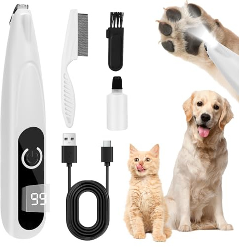 Maquina cortar pelo perros,Cortapelos perros con Luz LED,Cortapelos gatos,Cortadora de Pelo para Mascotas ultra-silenciosa,para Perros Gatos Patas Orejas Ojos Cara