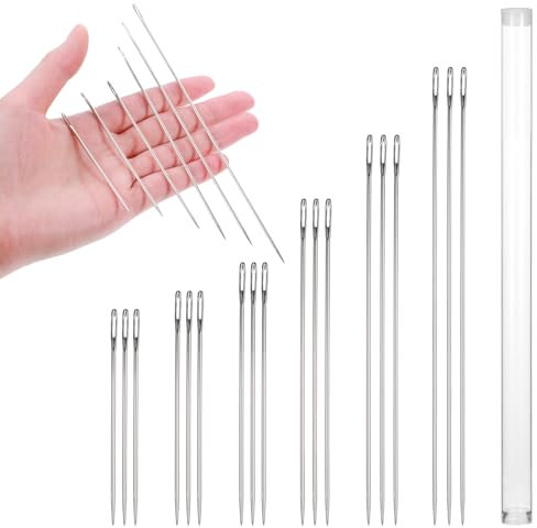 18 Stücke Leder Nähnadeln Set, 6 Größen Scharfe Ledernadel Leder Nadeln HandnähenHand Leathercraft Nadeln Polster Nähnadeln Großem Öhr Handnähnadel-Kit für Polster, Teppich Leinwand Reparatur
