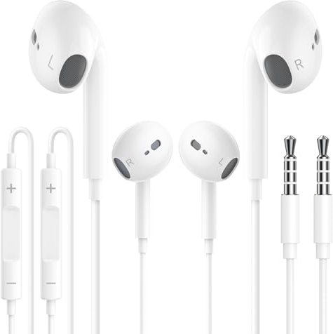 2 Pack Auriculares In-Ear con Cable, Auriculares Jack de 3,5 MM con Micrófono y Control de Volumen, A-uriculares con Cancelación de Ruido para Samsung, iPad, Xiaomi, MP3/4, Hua-wei, iPhone 6/5/SE