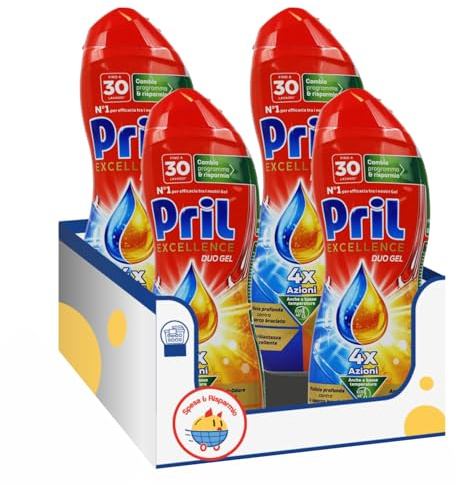 Detersivo per lavastoviglie in gel con azione sgrassante profonda all’aceto – 30 lavaggi – 540 ml kit con Spugna Brandizzata SPESA & RISPARMIO Inclusa – Variazioni 4/8/12 Pezzi (4)