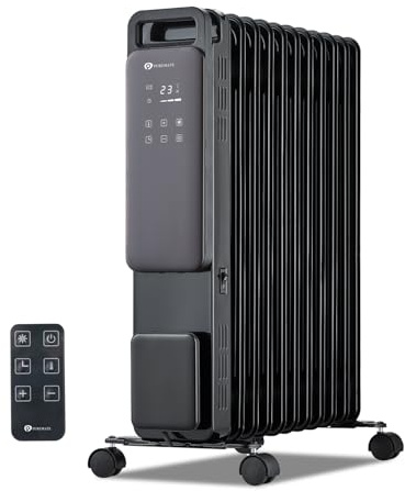 PureMate 2500W 11 Fin Oil Filled Radiator – Portable Electric Heater with Digital Screen, Touch Control, Eco Mode, Adjustable Thermostat, 3 Heat Modes, 24Hr Timer & Safety Protection