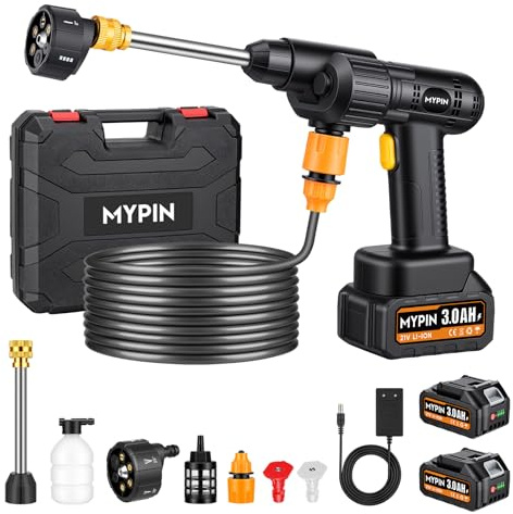 Nettoyeur Haute Pression sans Fil, 600 PSI 21V, Nettoyeur Haute Pression sur Batterie avec 2 Batteries Rechargeables, Buse 6-en-1 et Buses Jet pour Nettoyage Voiture Sol Mur Clôture