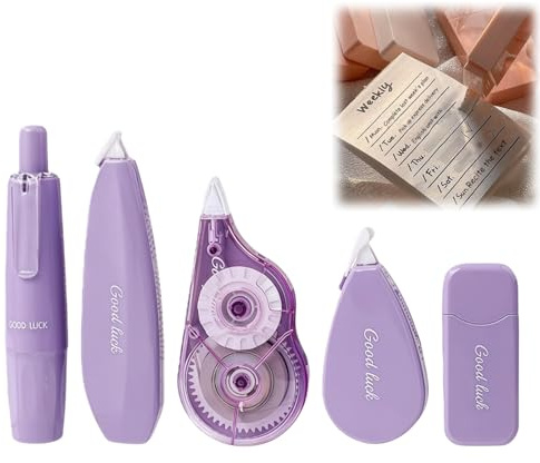 5PCS White Out Tapes Set,Tape Pen,Correction Tape Glue,Tape Roller,Multifunctional Silent Roller Design Correction Tapes,Corrector Pen,Double Sided Tap/e Rolle/r,School Stationery Supplies,Purple