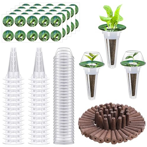 SGZIOO Serra Idroponica Kit, Contiene 50 Spugne per Coltivazione, 50 Cesto Idroponico, 50 Etichette, 50 Coperchi Isolanti, Accessori Idroponici da Giardino, per Sistemi di Coltivazione Idroponici