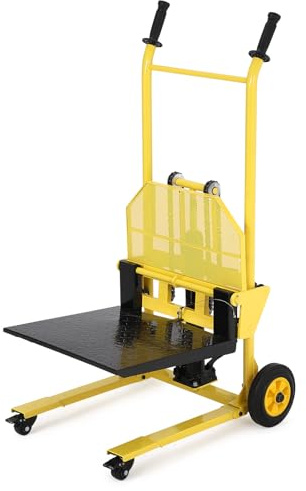 PeakPursuit Heavy Duty Hydraulic Material Lift Table Cart – 36 Max Lift Height, 440 lbs Capacity, Steel Platform, Dual Chain Forklift Jack – Adjustable Swivel Casters, Yellow