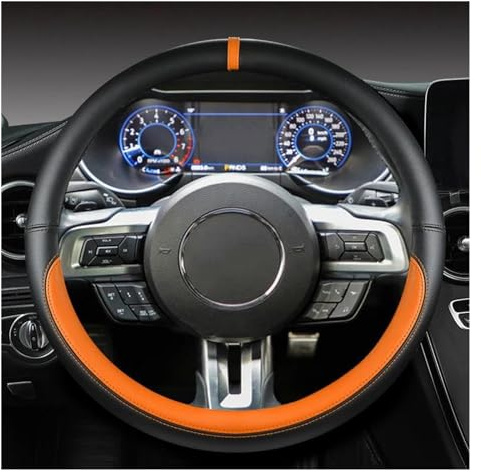 Halkfri Och Andningsbar Rattöverdrag För Ford För Mustang 2015-2019 För GT Bilrattkåpa I Mikrofiberläder Biltillbehör(ORAGE)