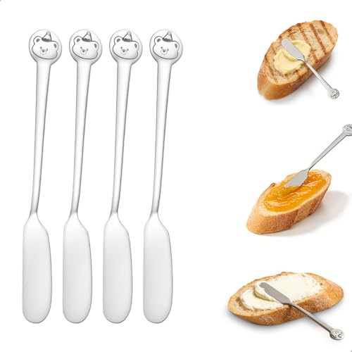 hehongshun Coltello Burro, Coltello Burro, Spalma Butter Cutter In Acciaio Inox Set da 4 Con Motivo Panda e Lama Smussata per Spalmare Burro Marmellata e Creme Lunghezza Lama 16, 8 Cm