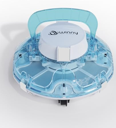 WINNY POOL CLEANER Winny 200P Robot Piscina, Piscina Senza Fili con Batteria, Autonomia 80 Min per Piscine Fuori Terra 60 m², Doppia Filtrazione, Parcheggio Automatico (Blu-Bianco)