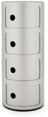 Kartell Componibili 4-Element Storage Box, Round Base, ABS, Silver, 32 x 32 x 77 cm