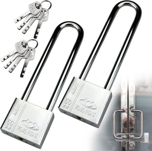 2 Piezas Candados con Grillete Largo, Candado de 50mm, con 8 Llaves, Candados con Llave, Cerradura de Seguridad para Equipaje, Armarios, Taquillas, Cerradura para Maletas