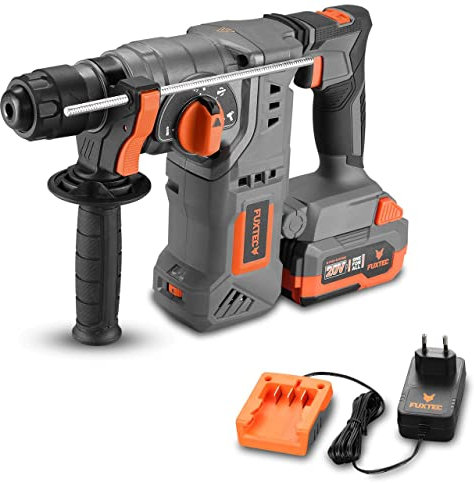 FUXTEC 20V Akku Bohrhammer FX-E1RH20-SET – 950 U/min mit 2 Laufrichtungen – zusätzlicher Handgriff – einstellbare Bohreinstellung – inkl. Akku und Ladegerät