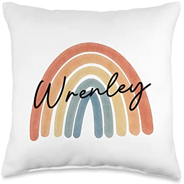 New Born Baby Wrenley Personalized Gift Rainbow Nursery Throw Pillow