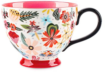Tasses en céramique à motif floral peintes à la main 15 OZ, grandes tasses pour le lait, le café, le cappuccino, le thé, le cacao, les tasses de petit-déjeuner à l'avoine(Fleurs colorées)
