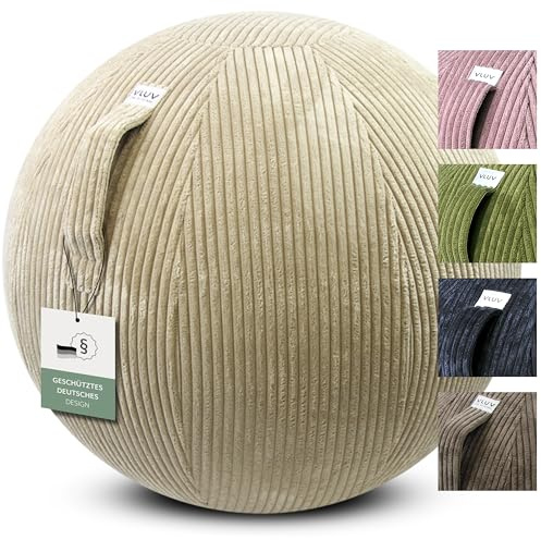 VLUV BOL VLIP Ballon d'assise en tissu 60-65 cm, siège ergonomique, respirant et durable, avec poignée de transport et anneau de sol, pompe à main, couleur : beige