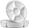 Gikisla 4 Pack White Compartment Trays with Silver Rim, 12'' Round Serving Platters for Parties, 6 Sectional Round Plastic Serving Tray for Chips and Dip, Veggies, Candy and Snacks