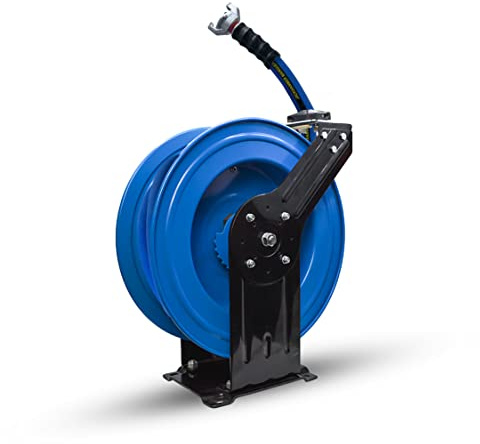 BluBird BBJHR3450 Heavy Duty Jackhammer Hose Reel, 3/4 x 50' with Universal Chicago Coupling – Dual Arm – Auto-Retracting – Steel Construction for Industrial Job Sites