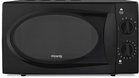 H.Koenig Micro-ondes Compact 20L VIO6B Noir, Puissant 700W, Plateau tournant 24,5cm, Multifonction 5 niveaux de chauffe et fonction décongélation, Minuterie jusqu'à 30min, Rapide, Plan de travail