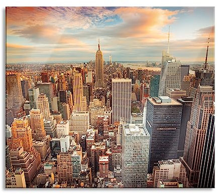 Skyline von New York Herdabdeckplatte & Spritzschutz aus Echtglas | Für Herd-Kochfelder | 60x52 cm