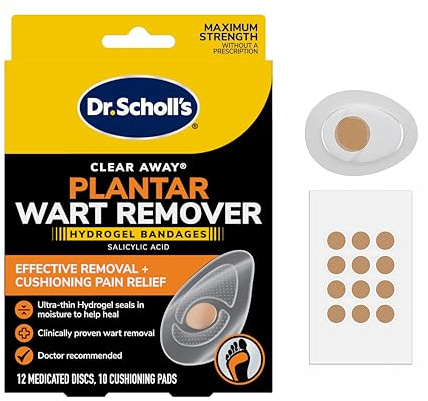 Dr. Scholl's Clear Away Plantar Wart Remover Hydrogel Bandages for Feet - Clinically Proven Effective Wart Removal and Cushioning Pain Relief, Comfortable Multi-Day Coverage Patches