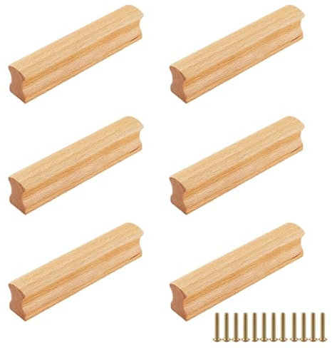 GOIEHIR Möbelgriffe Holz, 6 Stück Schrankgriffe Mit Schrauben, Lochabstand 96 mm, Massiv Griffe für Küchenschränke, Möbel, Schubladen, Holzfarbe