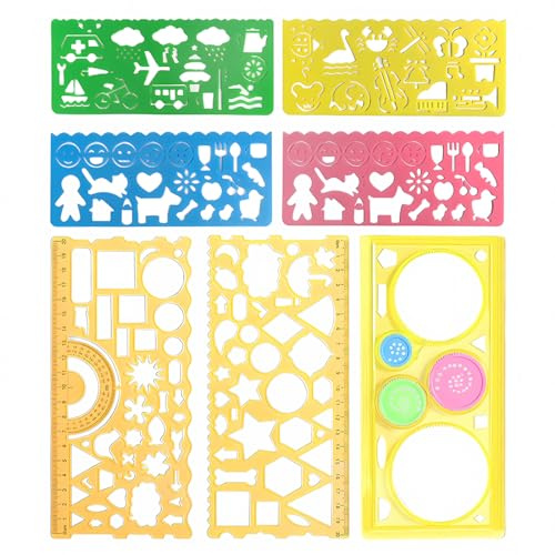 BCBF 7 Pièces Normographe, Règle De Pochoir, Règle De Pochoir De Dessin en Plastique, Règles en Plastique, Normographe Geographie, Géométrie De Dessin Précise, Convient Au Bureau,À L'École (7 Styles)