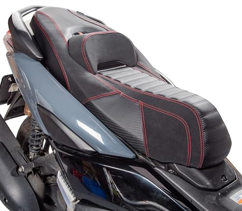 Cojín de asiento de moto para NMAX155 NMAX125 Amortiguador Pasajero Conductor Alivio de presión Cojín de asiento de viaje Funda de asiento para Y-amaha NMAX N-MAX 155 125 2020-2024 (Rojo+Plata)